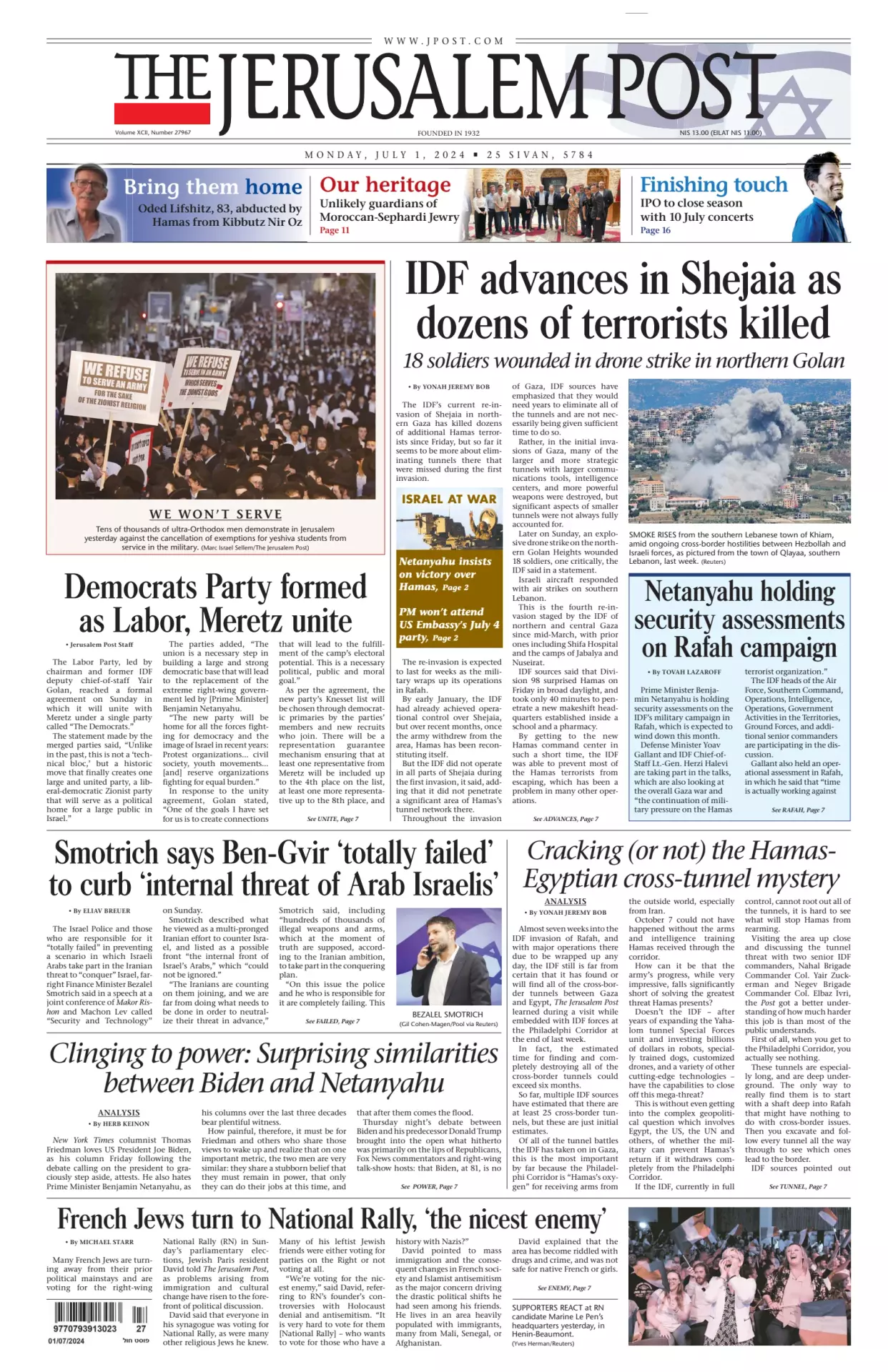 Prima-pagina-the jerusalem post-edizione-di-oggi-01-07-2024